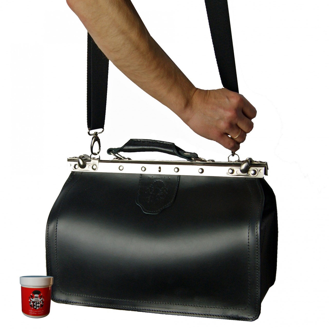 Doctor's shoulder bag BINGEN of black leather | BARON of MALTZAHN