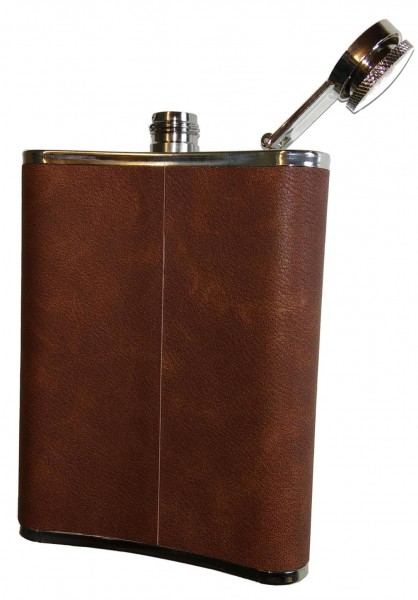 Hip flask AMUNDSEN of brown leather and stainless steel Hip flask AMUNDSEN of brown leather and stainless steel