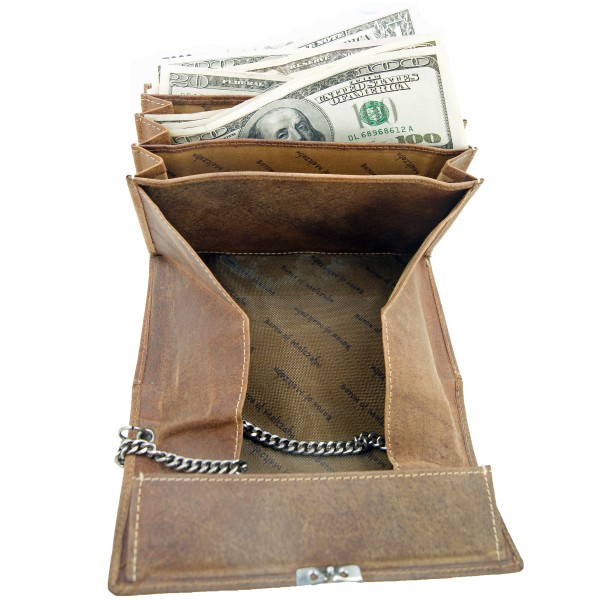 Waiter's purse TRUMP of brown leather with removable chain Waiter's purse TRUMP of brown leather with removable chain