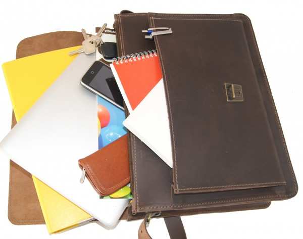 Business bag LEIBNIZ of brown leather Business bag LEIBNIZ of brown leather