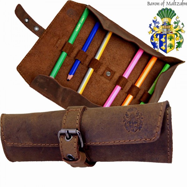 Pencil case HOMER of brown leather Pencil case HOMER of brown leather